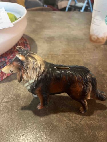 Ceramic Collie Dog Figural Bank