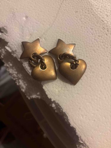 Vintage Gold-Tone Star and Heart Drop Earrings