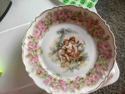 German Porcelain Decorative Plate with Cherubs and Roses