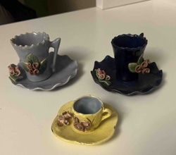 Assorted Floral Ceramic Demi-Tasse Cups and Saucers