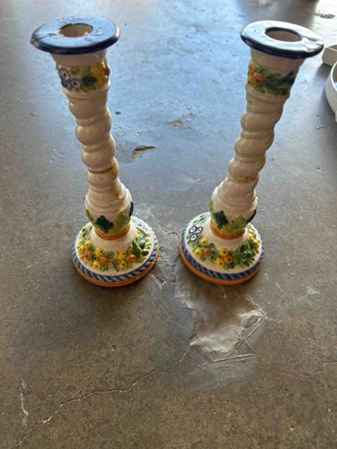 Pair of Twisted Column Ceramic Candlestick Holders