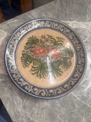 Decorative Hand-Painted Ceramic Plate with Floral Motif