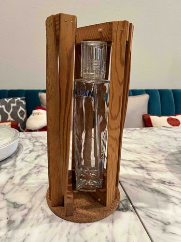 Mizukowa Vodka Bottle in Custom Wood Display Stand