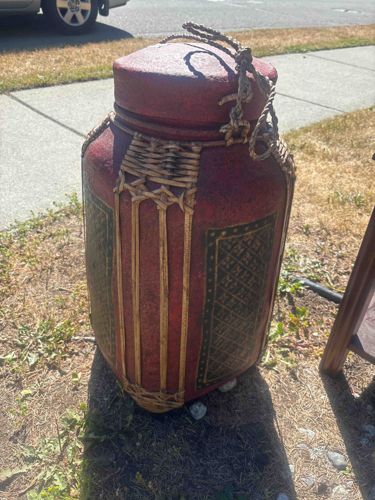 Antique Decorative Storage Urn with Braided Rope Handle