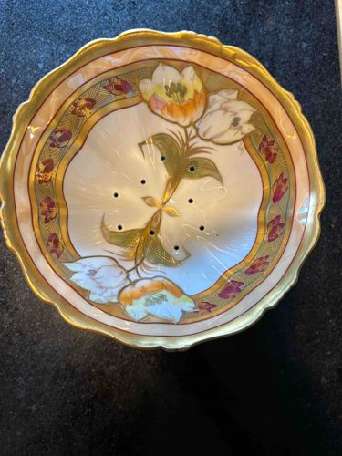 T&V Limoges Hand-Painted Porcelain Tulip Berry Bowl by Fischer