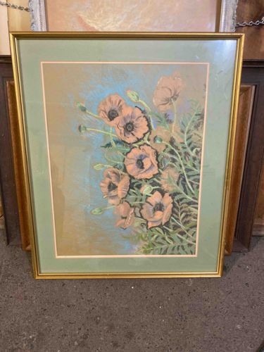Framed Pastel Drawing of Poppies