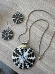 Black, White, and Silver Tribal Patterned Necklace and Earring Set