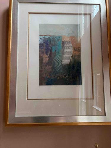 Modern Abstract Mixed Media Print with Musical Elements