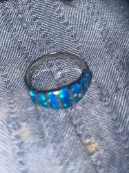 Silver-Toned Ring with Inlaid Blue Opal Segments