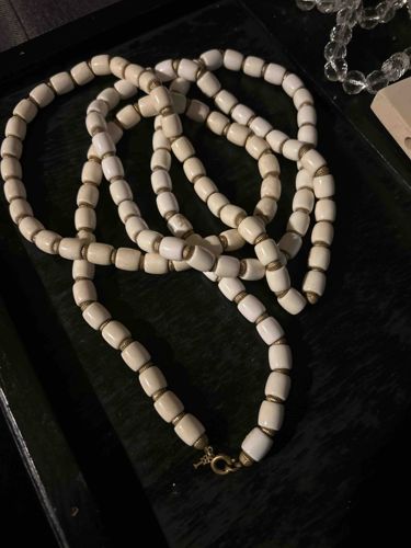 Tory Burch White Beaded 'Key' Long Strand Necklace