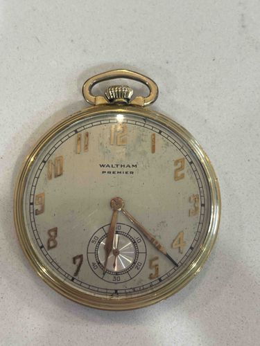 Waltham Premier Gold-Toned Pocket Watch with Masonic Inscription