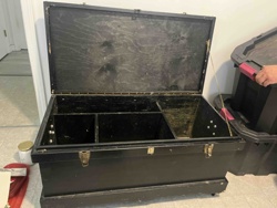 Black Painted Wooden Storage Chest with Divided Interior