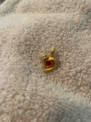 Gold-Tone Heart Pendant with Red and Clear Stones