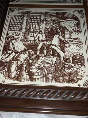 Framed Delft-Style Holland Porcelain Tile with Workshop Scene