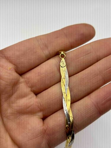 Two-Tone 14k Gold Braided Herringbone Necklace with Star Engravings