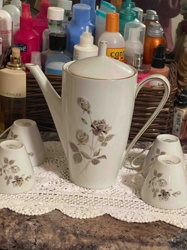 Vintage Porcelain Coffee or Tea Set with Rose Motif