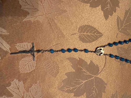 Blue Beaded Rosary with Silver-tone Crucifix