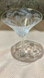 Etched Crystal Coupe or Cocktail Glass, Floral Design