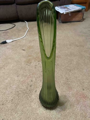 Green Ribbed Glass Bud Vase
