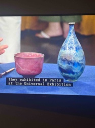 Pair of Art Pottery Vessels (Cranberry Footed Bowl and Blue Mottled Vase)