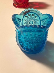 Turquoise Blue Pressed Glass Toothpick Holder