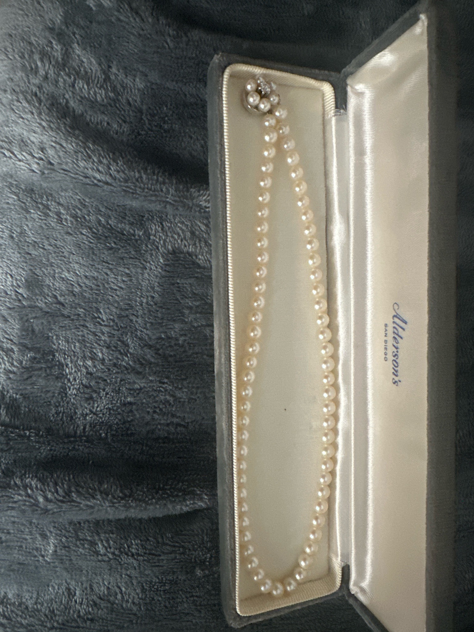 Submitted photo of Pearl necklace with jeweled clasp in presentation box (not authenticated)