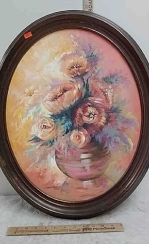 Samuel Knight Floral Still Life Oil Painting in Oval Frame