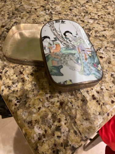 Chinese Porcelain and Metal-Bound Box with Figural Painting