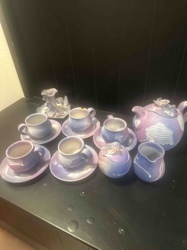 Hand-Painted Lavender and White Ceramic Tea and Coffee Set