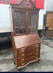 Chippendale Style Secretary Desk with Glazed Bookcase Top