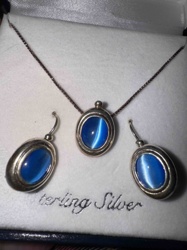 Sterling Silver Blue Cat's Eye Jewelry Set