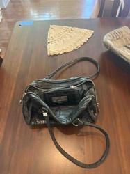 Black Embossed Faux Crocodile Skin Satchel Handbag