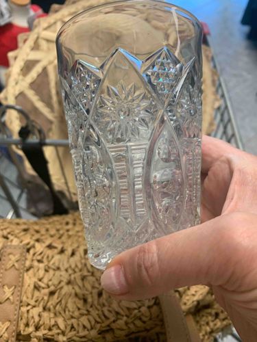 Pressed Glass Tumbler with Hobstar Pattern