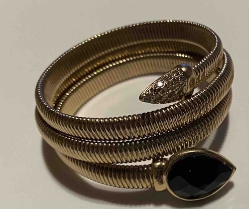 Gold-Tone Snake Bracelet with Black Faceted Stone