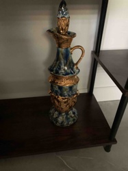Mid-Century Modern Glazed Ceramic Decanter with Gold Accents