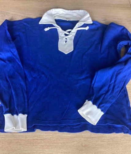 Vintage Cobalt Blue Rugby Shirt with White Collar