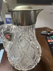 Cut Crystal Ewer/Pitcher with Hinged Metal Lid