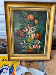 Floral Still Life Oil Painting in Gilded Frame