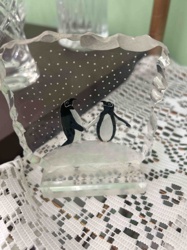 Etched Glass Penguin Figurine Block