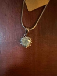 Silver-Tone Pendant Necklace with Central Light Blue Stone and Halo Setting