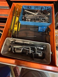 Assorted Hex Key Wrenches and Screwdrivers in Tool Drawer