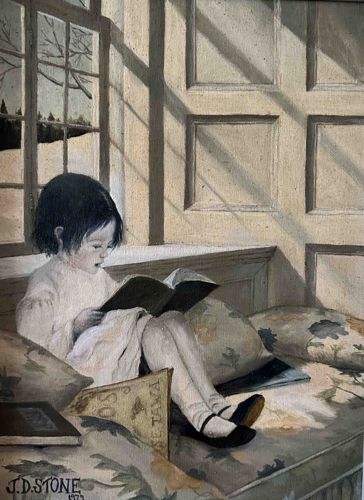 Original Portrait of a Girl Reading by J.D. Stone, 1979