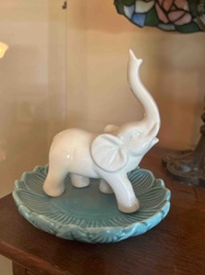 Elephant Figurine on Scalloped Dish