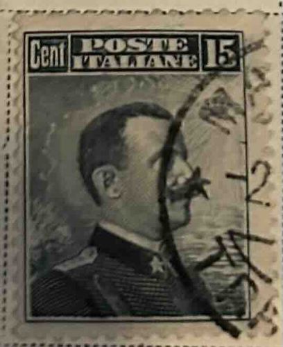Italian 15 Centesimi Postage Stamp featuring Victor Emmanuel III