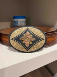 Black Hills Gold Style Belt Buckle with Leather Belt