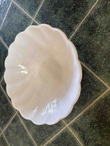 White Iridescent Scalloped Glass Bowl