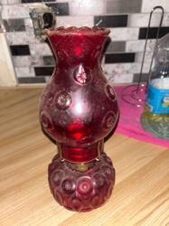 Ruby Red Pressed Glass Oil Lamp