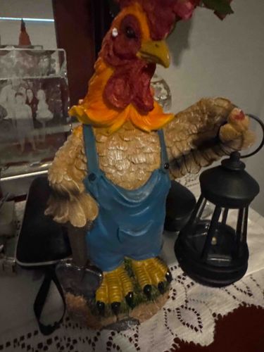Anthropomorphic Rooster Farmer Statue with Lantern