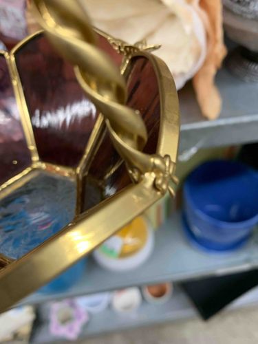 Stained Glass Basket with Twisted Brass Handle