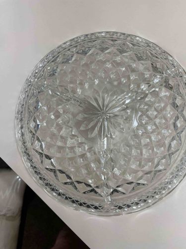 Clear Pressed Glass Bowl with Diamond and Starburst Pattern
